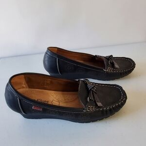 Sea Elves Leather Wedge Loafer Size 41 Black Contrast Stitch Detail Shoes Office